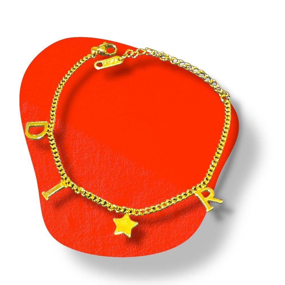 Stylish 14k Gold-Plated Charm Bracelet with D-I-R & Star Accents Adjustable Size - Picture 4 of 7